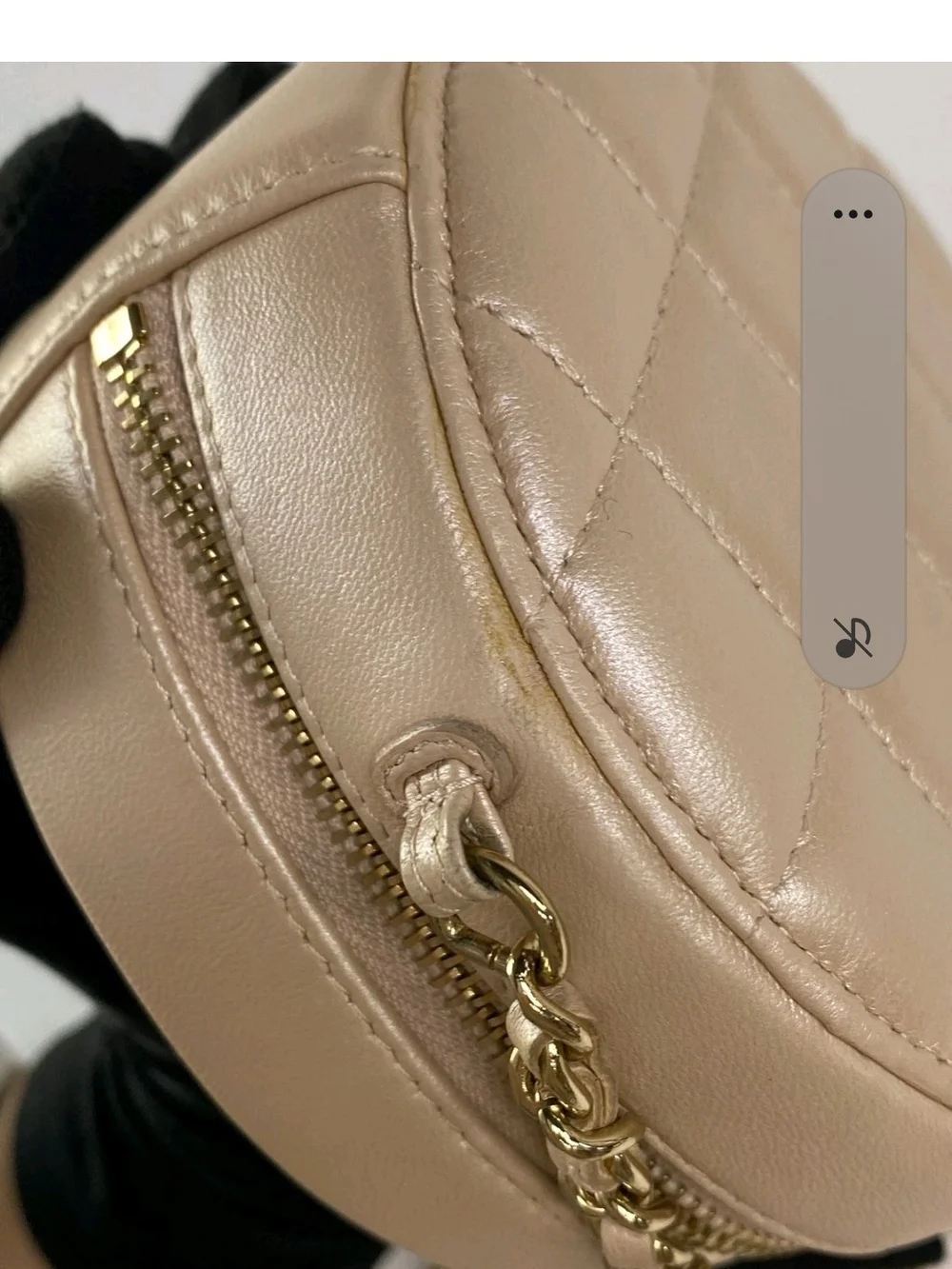 CHANEL Beige Iridescent Calfskin Quilted Round Pearl Chain Crossbody Bag